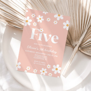 Retro Daisy Five Floral 5th Birthday Invitation