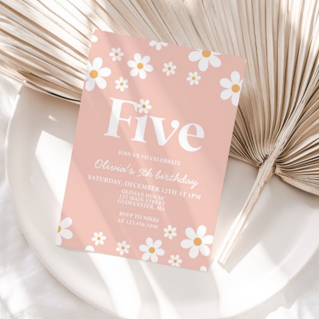 Retro Daisy Five Floral 5th Birthday Invitation (Creator Uploaded)