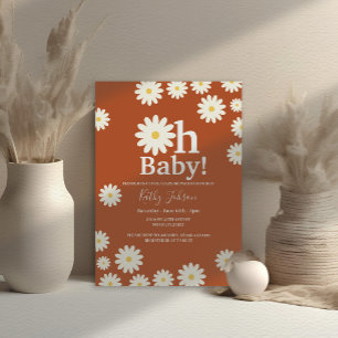 Retro Daisy Floral Bohemian Girl Baby Shower Invitation