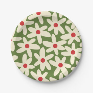 Retro Daisy Floral Christmas Pattern Paper Plate