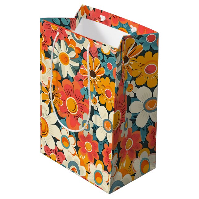 Retro Daisy Floral Gift Bag (Back Angled)