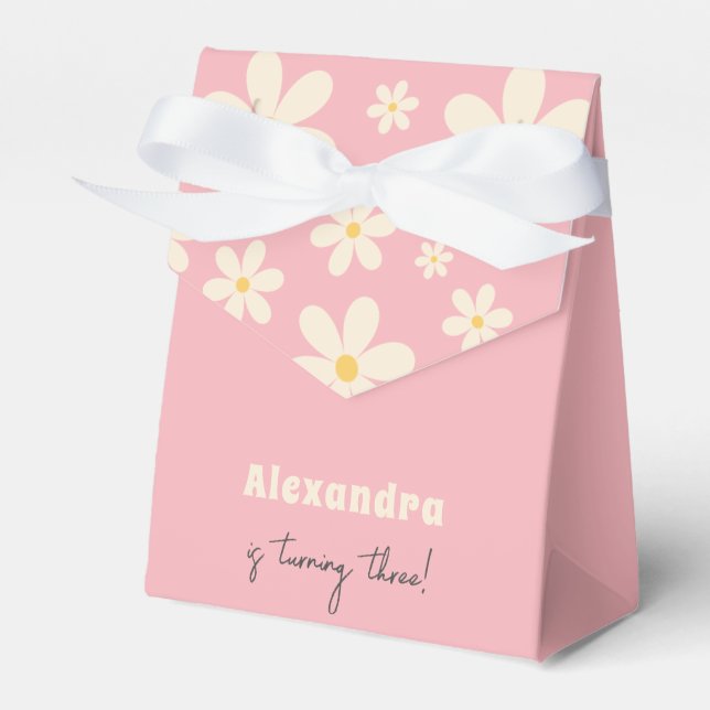 Retro Daisy floral kids birthday Favour Box (Front Side)