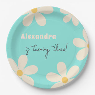Retro Daisy floral kids birthday Paper Plate