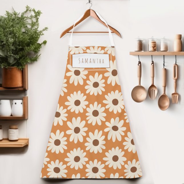 Retro Daisy Floral Name Apron (Whether you're baking, painting, or gardening, this personalized apron adds flowers to your day!)