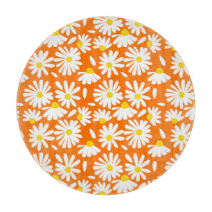 Retro daisy floral: orange vintage. cutting board