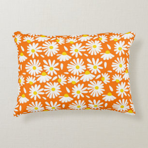 Retro daisy floral: orange vintage. decorative cushion