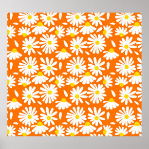 Retro daisy floral: orange vintage. poster