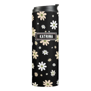 Retro Daisy Floral Pattern Boho Personalised Black Thermal Tumbler