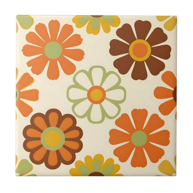 Retro Daisy Floral Pattern Ceramic Tile (Front)