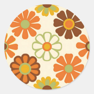 Retro Daisy Floral Pattern Classic Round Sticker