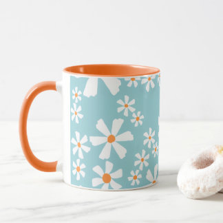 Retro Daisy Floral Pattern Coffee Mug Teal 
