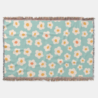 Retro Daisy Floral Pattern Fleece Throw Blanket