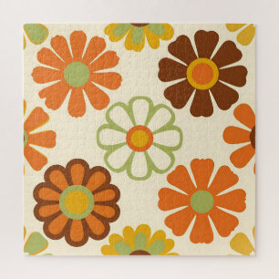 Retro Daisy Floral Pattern Jigsaw Puzzle