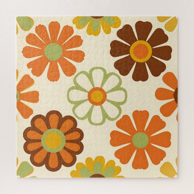 Retro Daisy Floral Pattern Jigsaw Puzzle (Vertical)