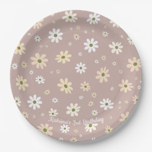 Retro Daisy Floral Pattern  Personalised Birthday Paper Plate