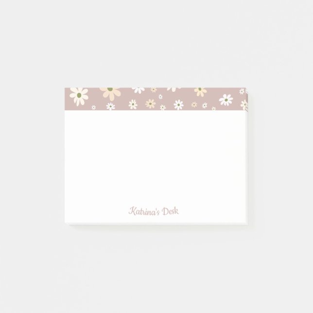 Retro Daisy Floral Pattern Personalised Post-it Notes (Front)