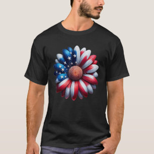 Retro Daisy Flower American Flag Women 4th Of July T-Shirt