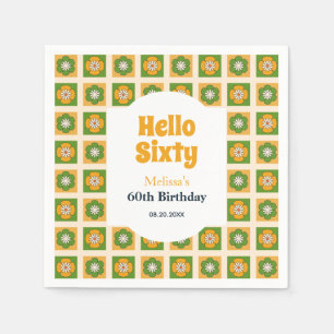 Retro Daisy Flower Chequered Hello Sixty Birthday Napkin