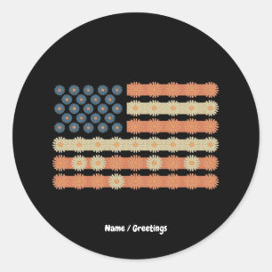 Retro Daisy Flower Flag 4th of July Patriotic Classic Round Sticker