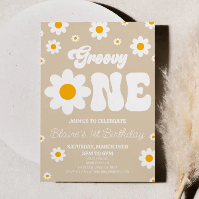 Retro Daisy Flower Groovy One 1st Birthday Party Invitation | Zazzle