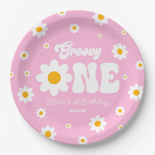 Retro Daisy Flower Groovy One 1st Birthday Party Paper Plate