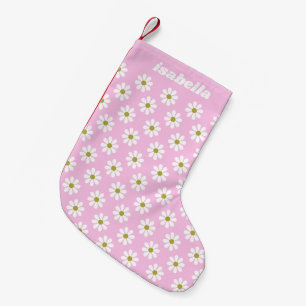 Retro Daisy Flower Pattern in Pink Personalised Small Christmas Stocking