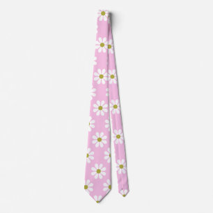 Retro Daisy Flower Pattern in Pink   Tie