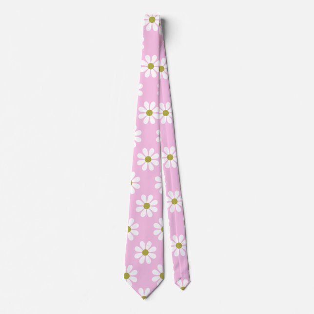 Retro Daisy Flower Pattern in Pink   Tie (Front)