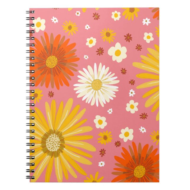 Retro Daisy Flower Pattern Notebook (Front)