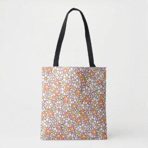 Retro Daisy Flower Pattern Tote Bag-Pink & Orange Bag