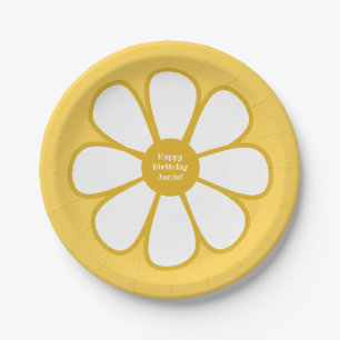 Retro Daisy Flower Single in Mustard Personalised Paper Plate