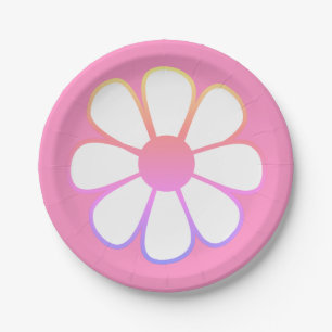 Retro Daisy Flower Single in Pink Gradient Paper Plate