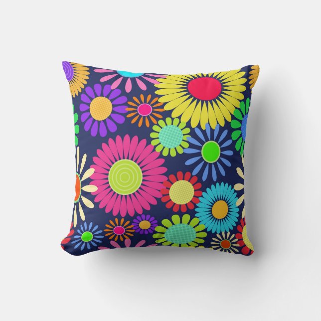 Retro Daisy Flower Sixties Surface Pattern Cushion (Front)