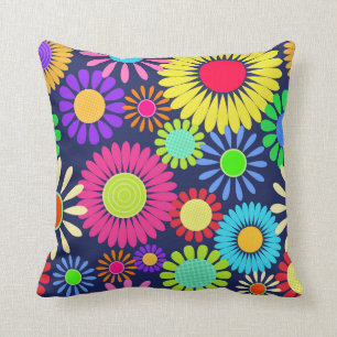 Retro Daisy Flower Sixties Surface Pattern Cushion