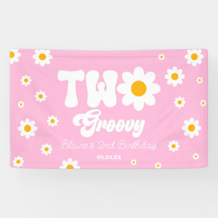 Retro Daisy Flower Two Groovy 2nd Birthday Party Banner