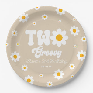 Retro Daisy Flower Two Groovy 2nd Birthday Party Paper Plate