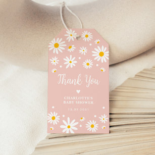 Retro Daisy Flowers Blush Pink Baby Shower Gift Tags