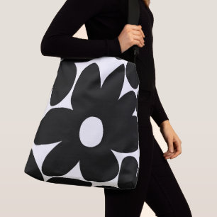 Retro Daisy Flowers in Black & White #1 #floral Crossbody Bag