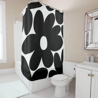 Retro Daisy Flowers in Black & White #1 #floral Shower Curtain