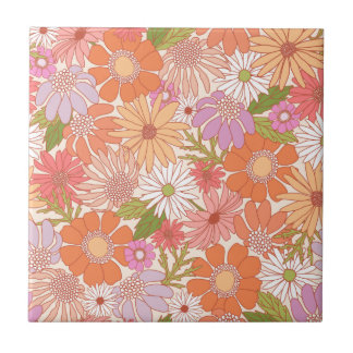 Retro Daisy Garden Ceramic Tile
