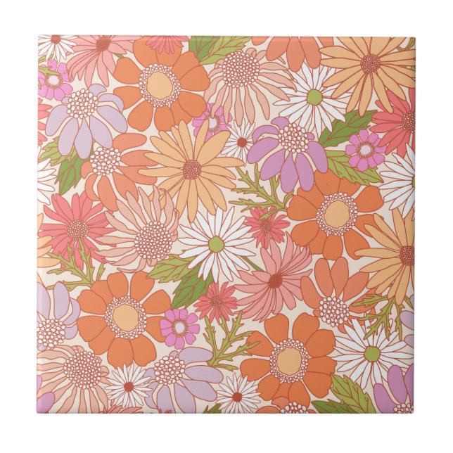 Retro Daisy Garden    Ceramic Tile (Front)