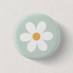 Retro daisy green boho 3 cm round badge<br><div class="desc">Retro inspired first birthday button with 70's style daisies and boho fonts and colors.</div>