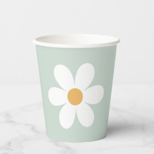 Retro daisy green boho paper cups