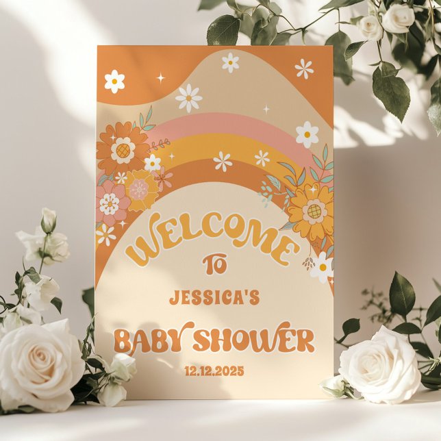 Retro daisy groovy baby shower welcome poster (Creator Uploaded)