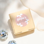 Retro Daisy Groovy Girl Birthday Party Classic Round Sticker<br><div class="desc">A fun, 70's style sticker to match our Retro Daisy Groovy Girl Birthday Party collection. This design features the birthday girl's name in big, groovy font typography with her age below in modern handwriting. There are white hippie daisy flowers over a blush-pink background. It can be used for favour bags,...</div>