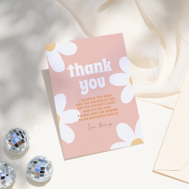 Retro Daisy Groovy Girl Birthday Party Thank You Card (Creator Uploaded)