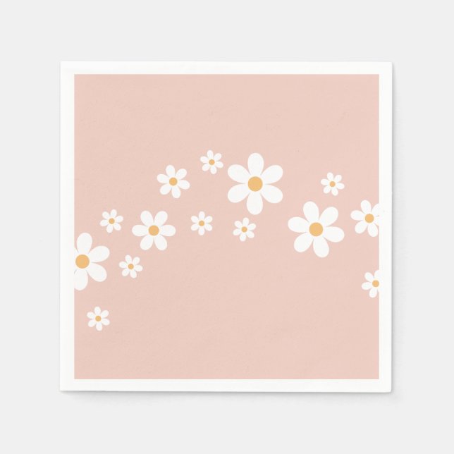 Retro Daisy Groovy Pink floral Napkin (Front)