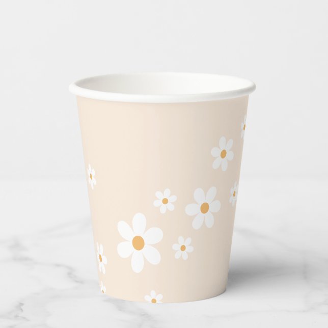 Retro Daisy Groovy tan Paper Cups (Front)