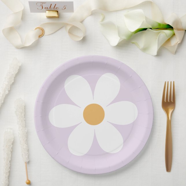 Retro daisy lilac boho paper plates (Wedding)