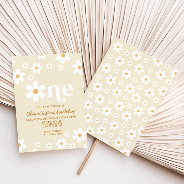 Retro Daisy One Floral 1st Birthday Invitation (Creator Uploaded)